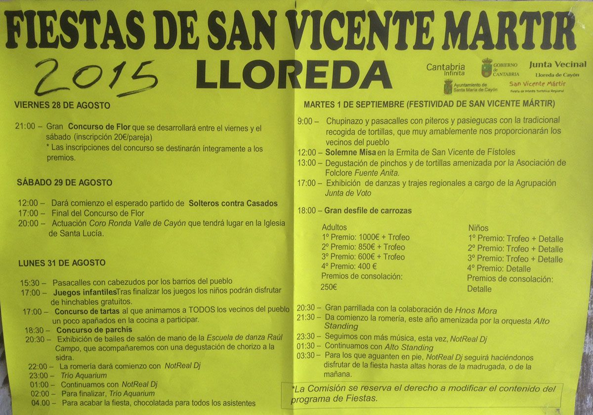 Fiestas de San Vicente Mártir 2015 en Lloreda