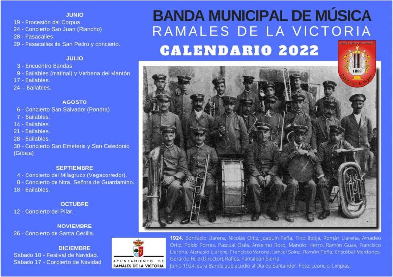 CALENDARIO de Conciertos y Actuaciones de la Banda de Música de Ramales de la Victoria para el año 2022
