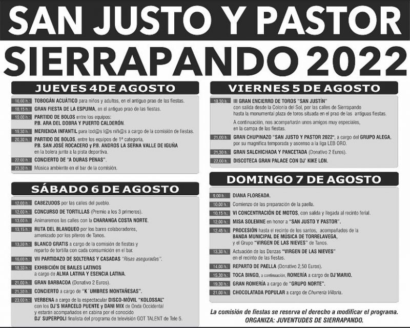 Fiestas de San Justo y Pastor 2022 – Sierrapando
